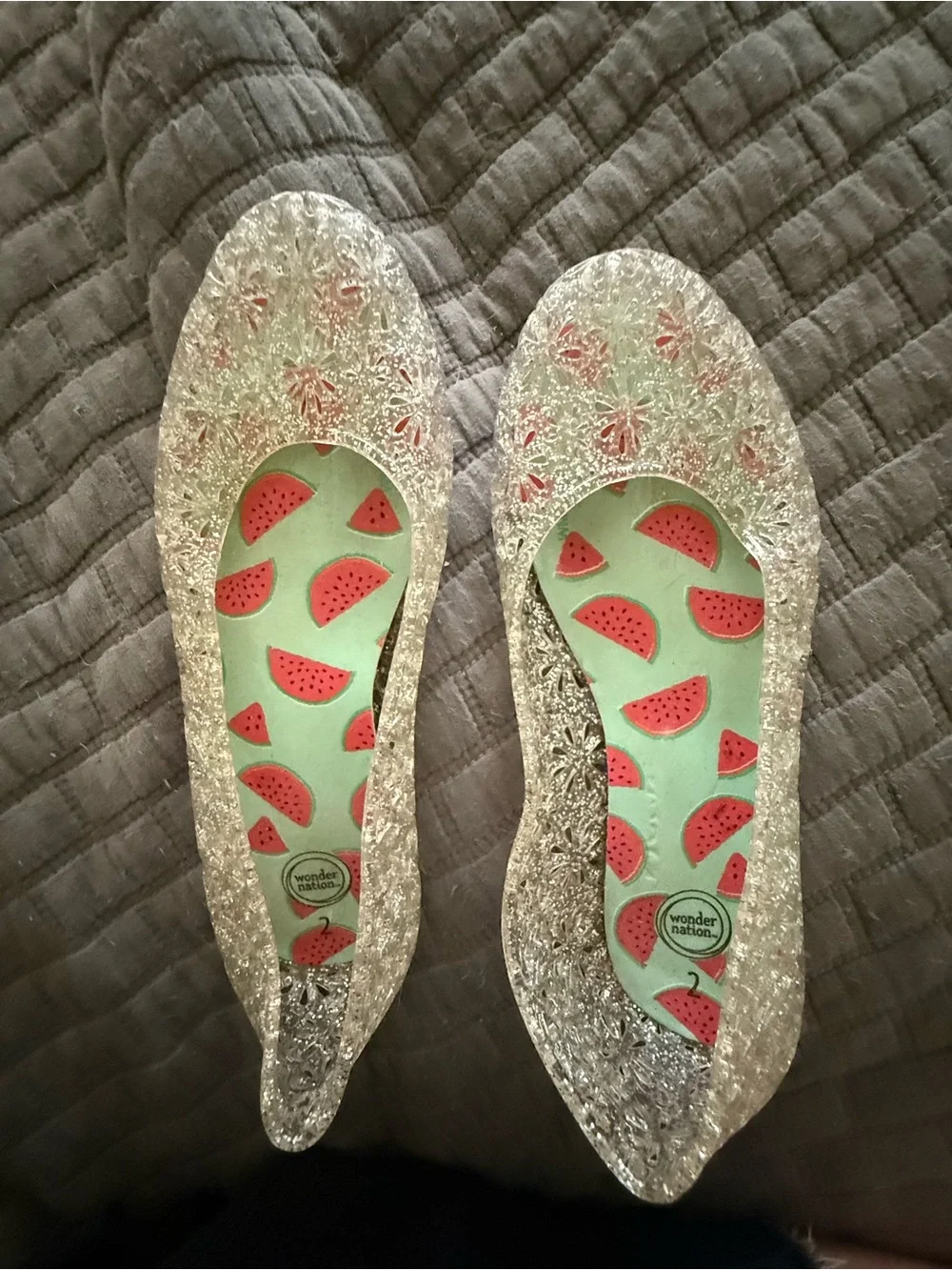 wonder nation Clear Glitter Jelly Flats with Mint & Watermelon Print